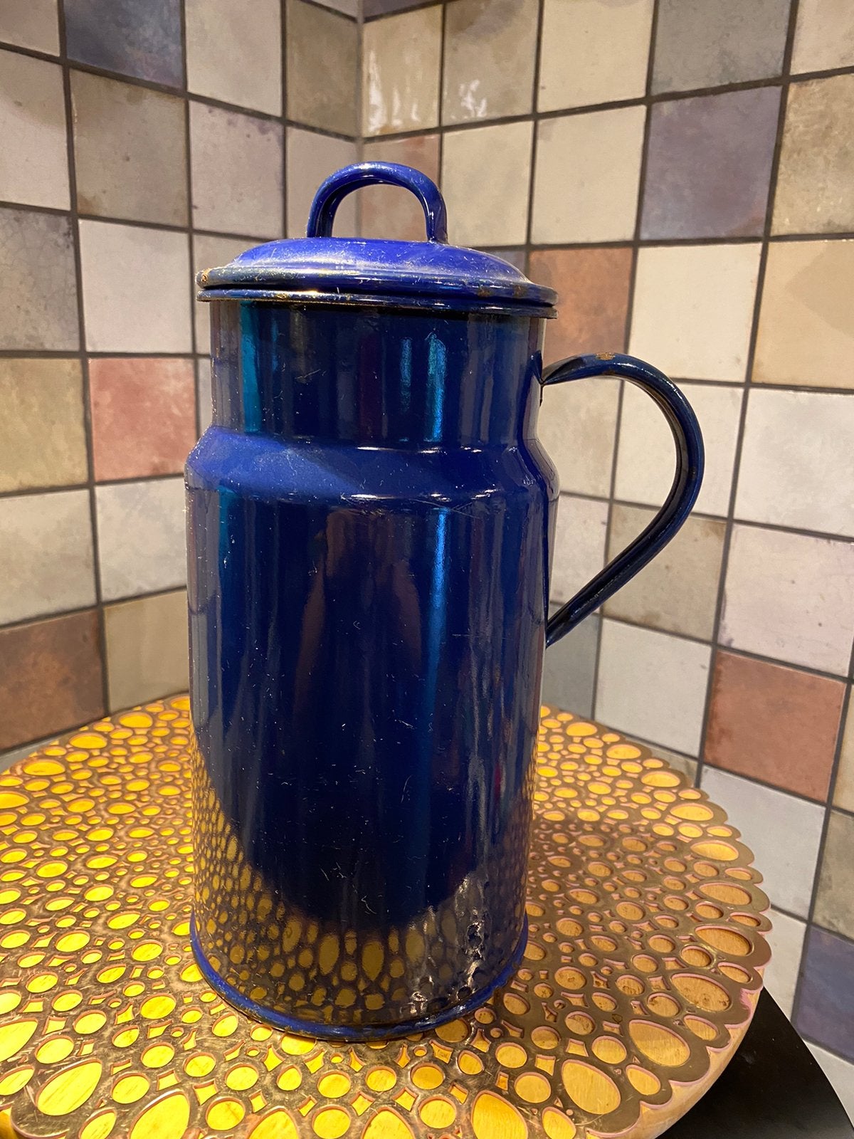 Melkbus emaille,,antiek, donkerblauw ,hoogte 30 cm ,diam14cm, Ophalen of Verzenden