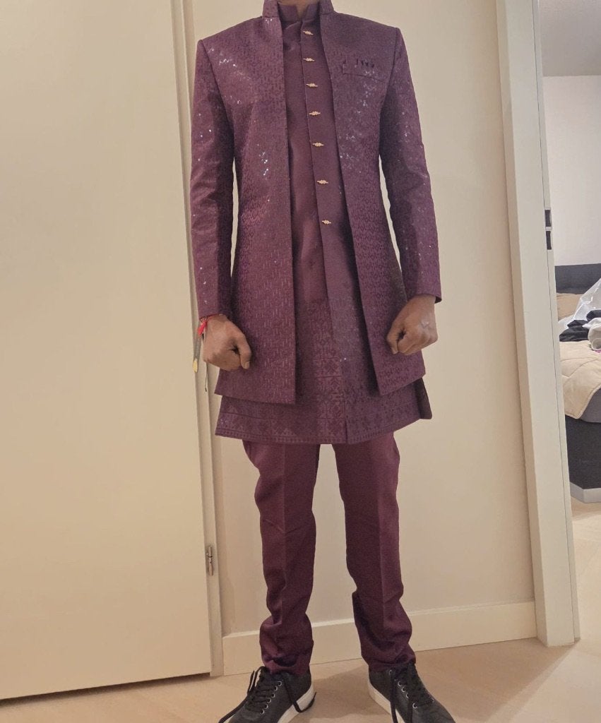 3 delig Sherwani, Kleding | Heren, Ophalen, Nieuw, Maat 46 (S) of kleiner, Paars