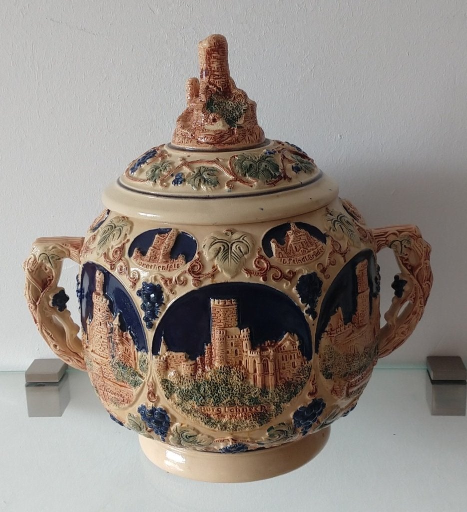 Punch kom met beker Gerz art nouveau terrine, volgnr 47, Ophalen of Verzenden