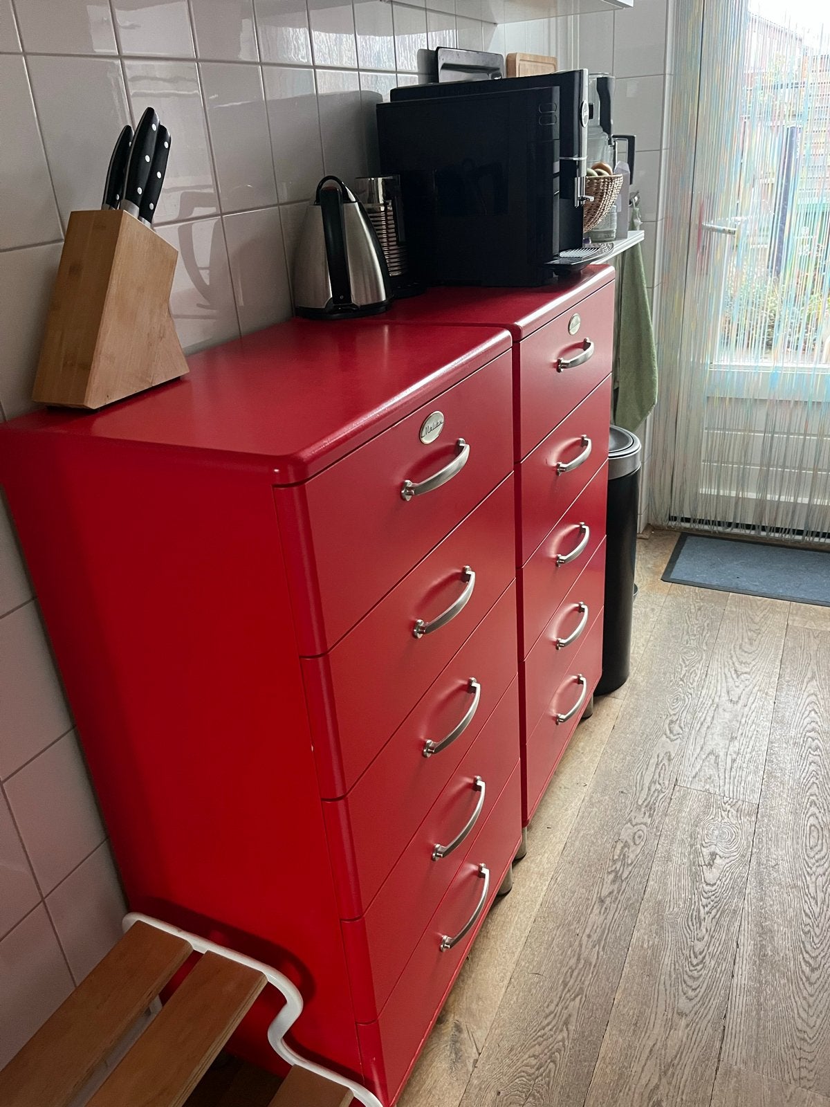 Malibu ladekasten rood - set van 2, Huis en Inrichting, Ophalen, Gebruikt, 5 laden of meer, 100 tot 150 cm