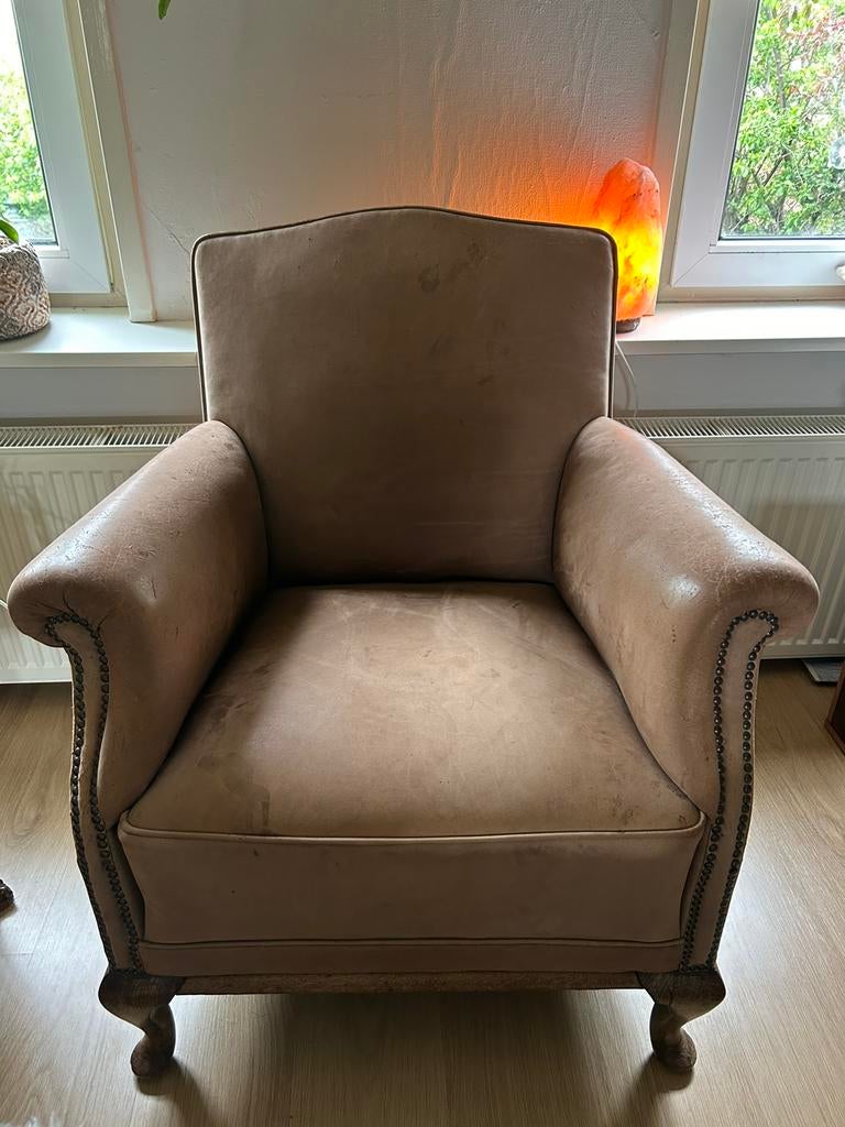 Vintage schapenleren stoel - binnenwerk vernieuwd, Huis en Inrichting, Fauteuils, Ophalen, Klassiek, Leer, Zo goed als nieuw
