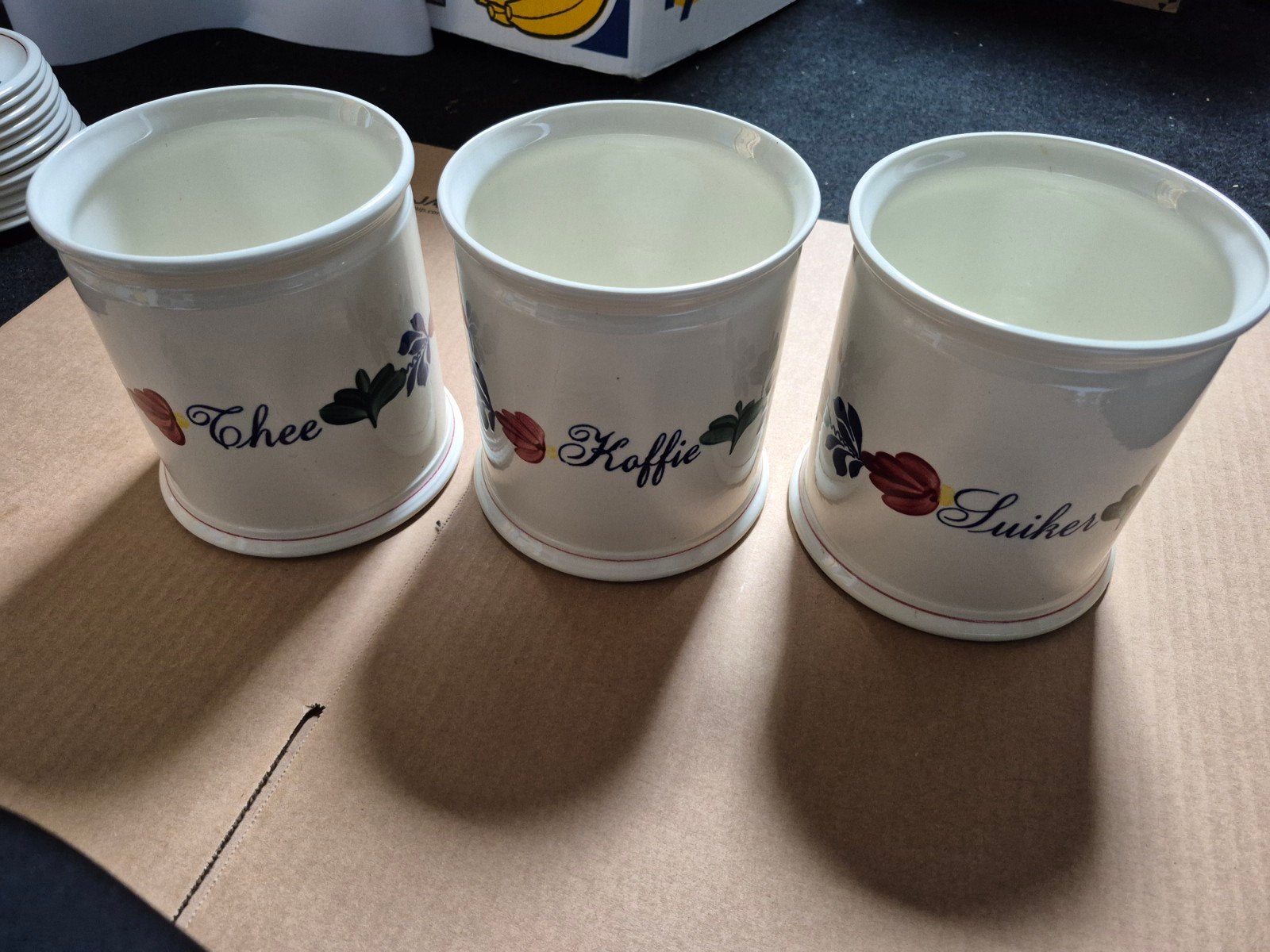 Boerenbont voorraadpotten set - Thee, Koffie, Suiker, Ophalen of Verzenden