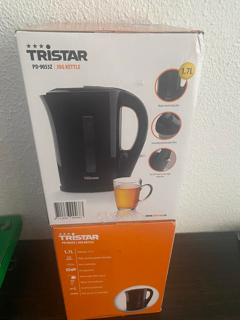 Tristar PD-9033Z Waterkoker - 1.7L - Zwart, Witgoed en Apparatuur, 1 tot 2 liter, Ophalen, Nieuw