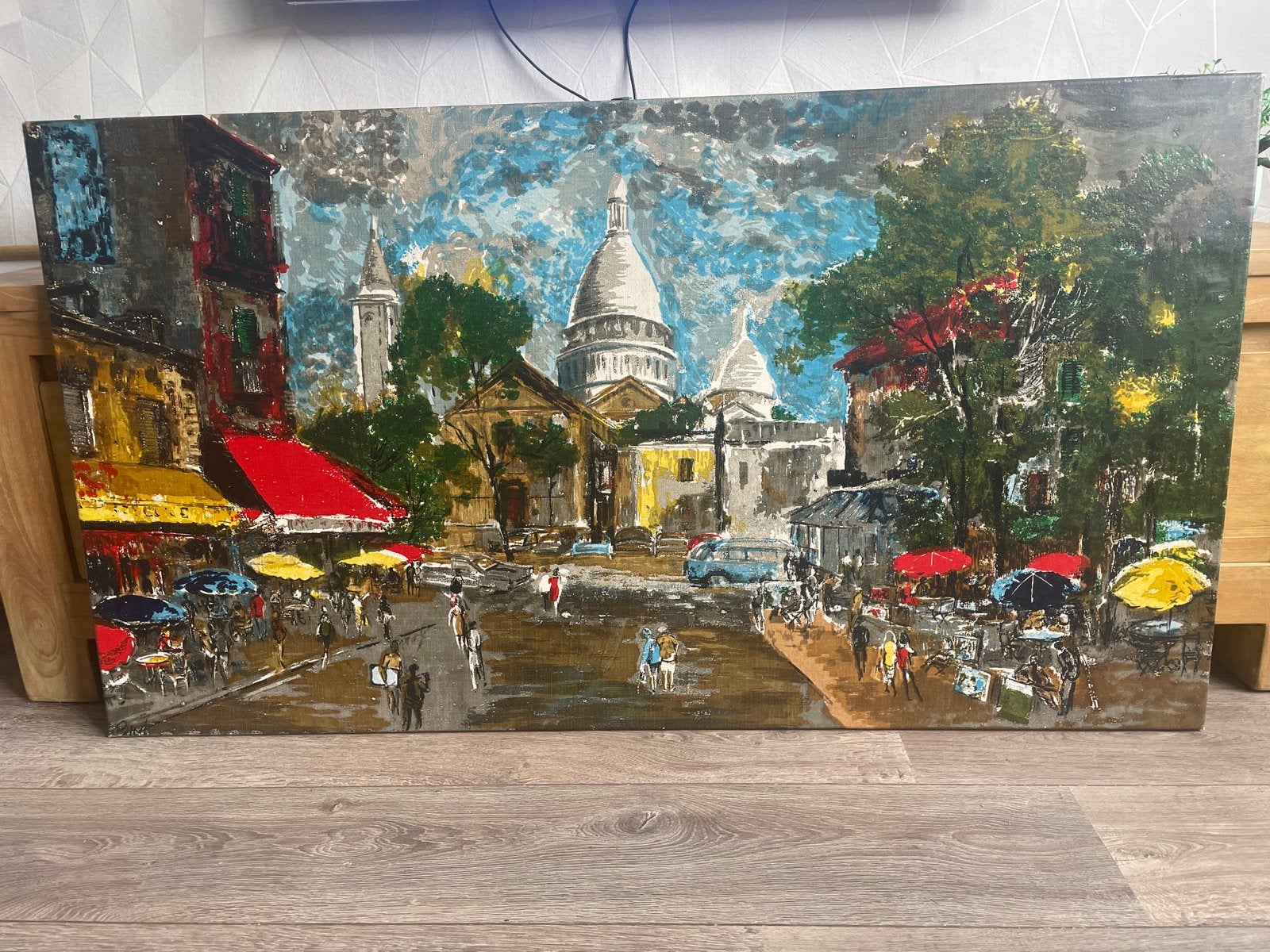 Schilderij Parijs Stadsgezicht Sacré-Cœur, Doek, Expressionistisch, Ophalen of Verzenden, Handgeschilderd