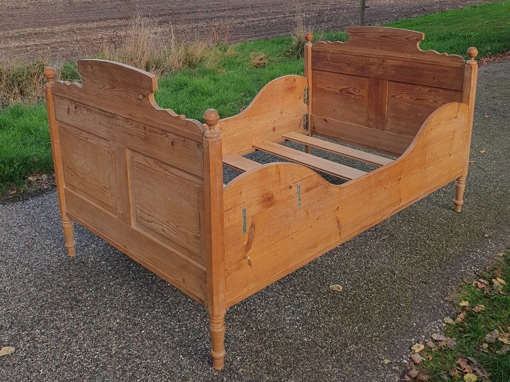 antiek geloogd grenen bed, 110 x 180 cm, incl nieuw matras!, Antiek en Kunst, Ophalen