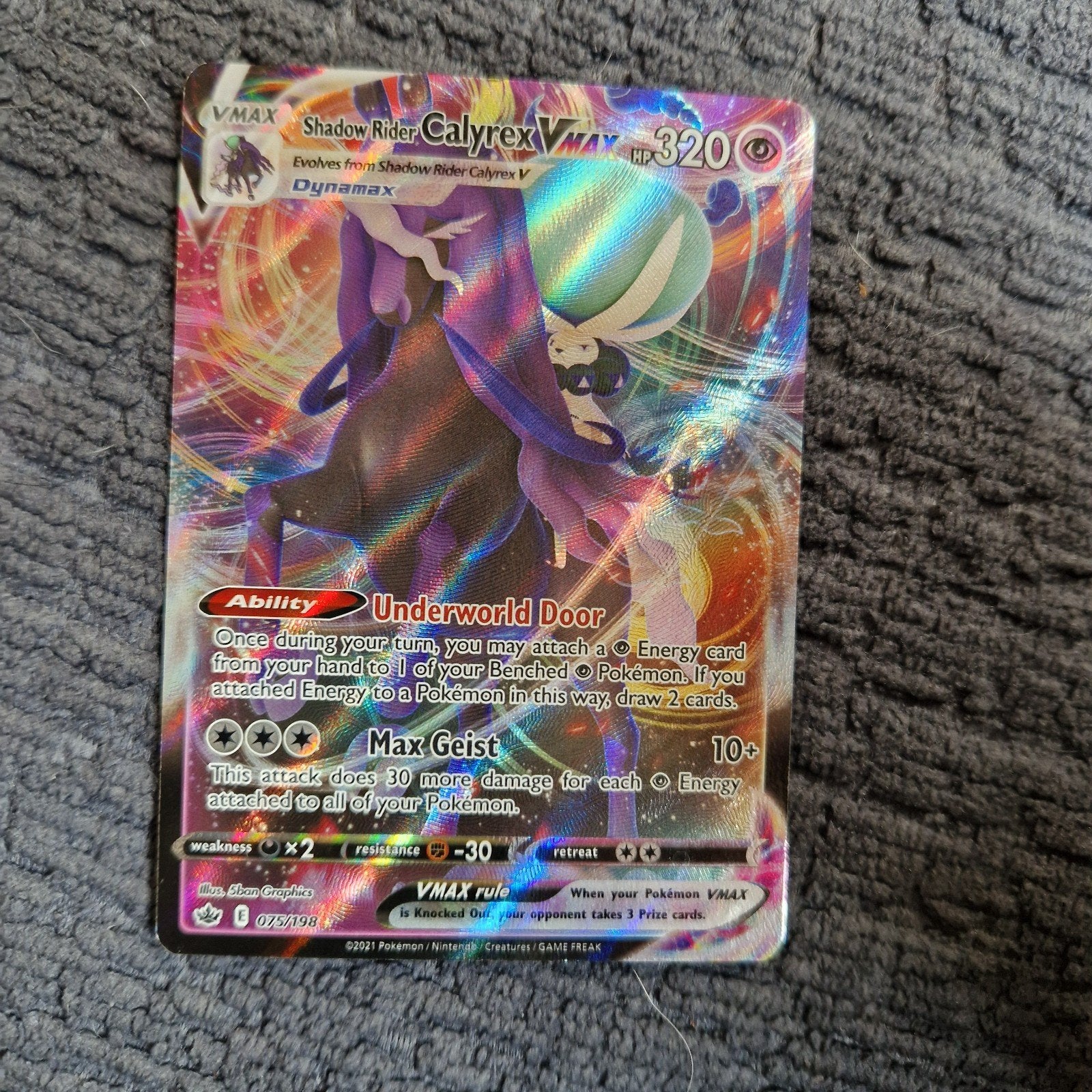 Pokémon TCG Shadow Rider Calyrex VMAX 075/198, Ophalen, Zo goed als nieuw, Losse kaart, Foil