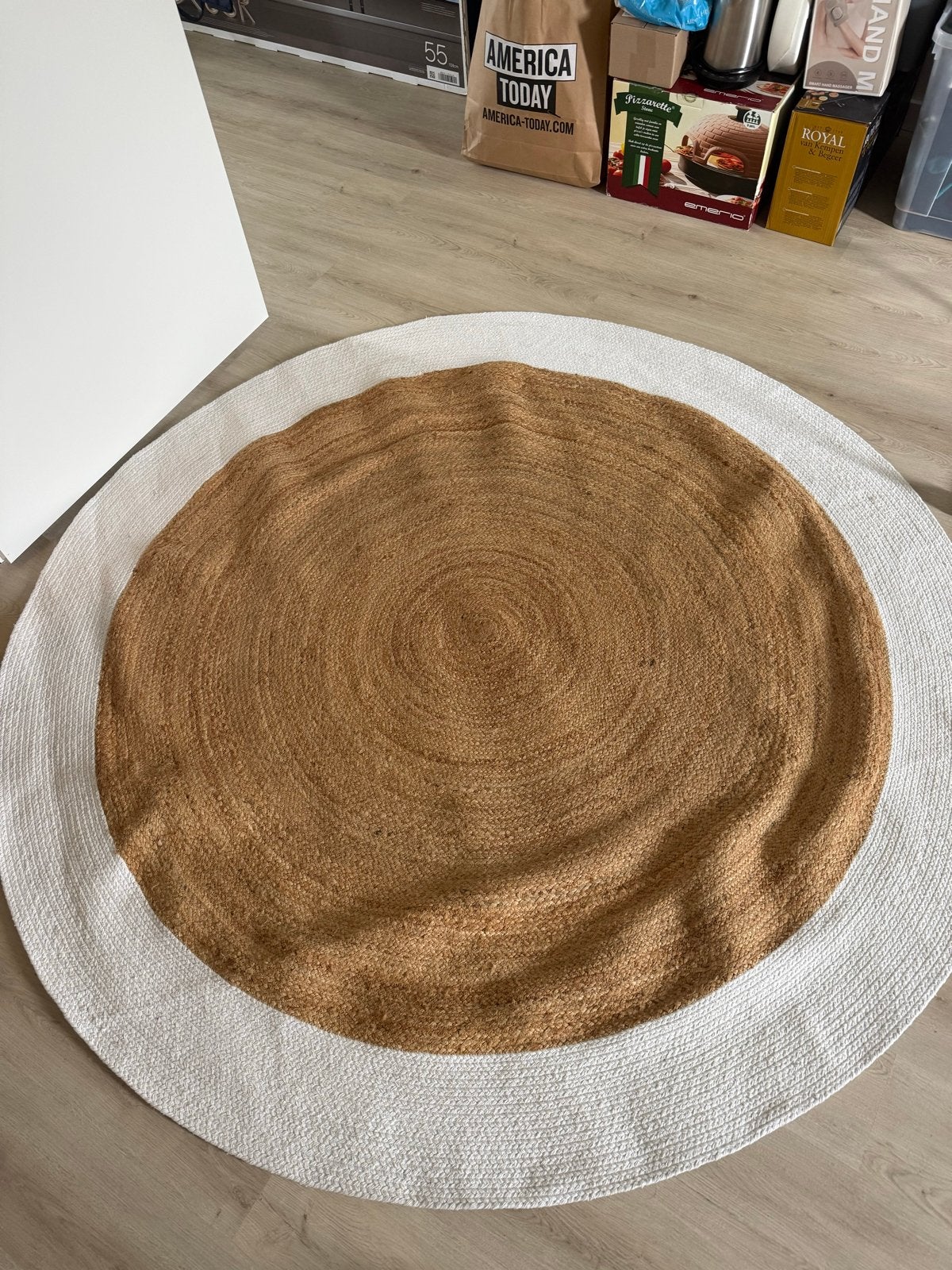 Rond rotan kleed bruin met wit - 198cm, Huis en Inrichting, Ophalen, Bruin, 150 tot 200 cm, Rond