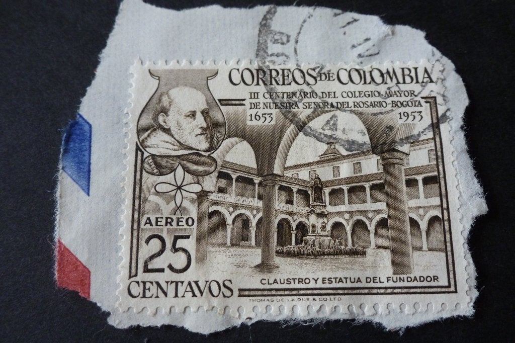 Postzegels - Colombia - oude luchtpostzegel 25 ct 1954 geste, Ophalen of Verzenden, Gestempeld, Zuid-Amerika