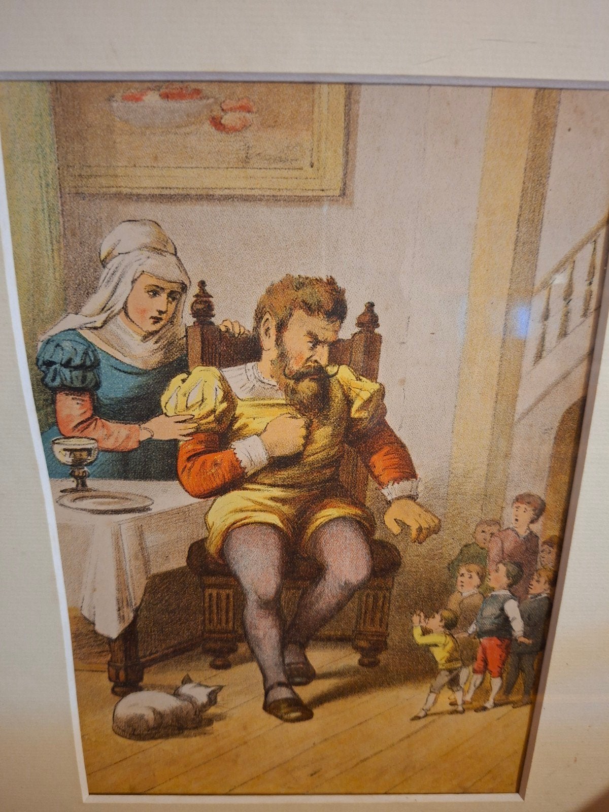 Antieke 19e-eeuwse Chromolithografie Jack and the Bean-Stal, Ophalen of Verzenden, Print, Prent, Ingelijst