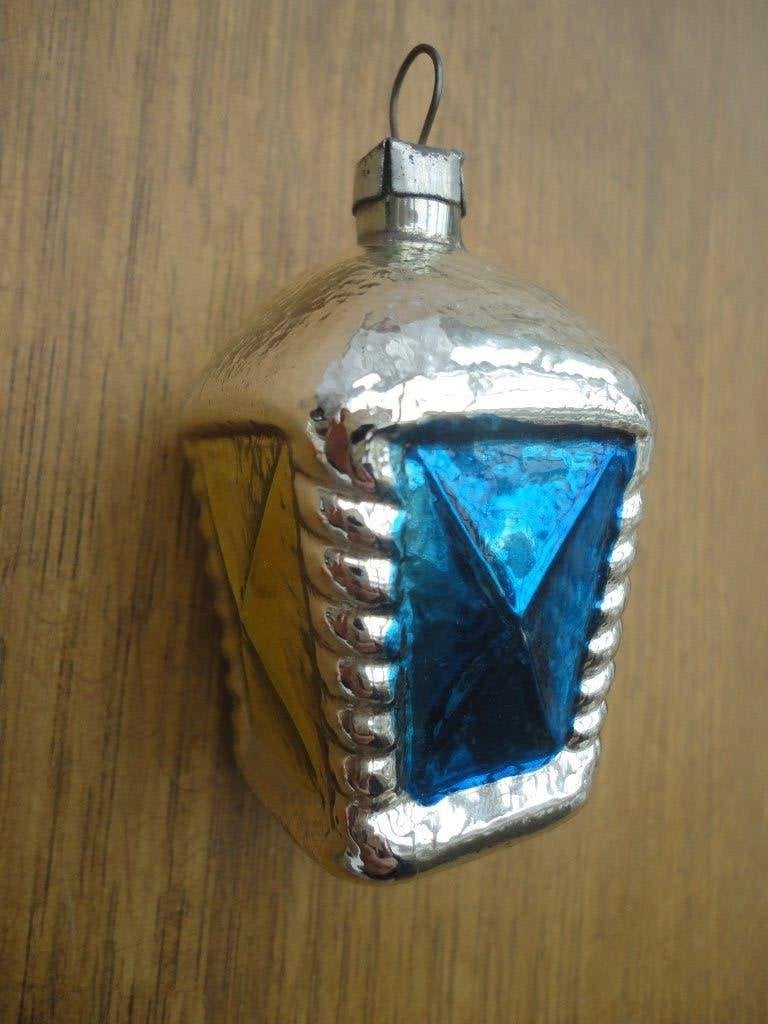 Mooie oude zware glazen kerstbal lampion lantaarn, Diversen, Ophalen of Verzenden, Gebruikt