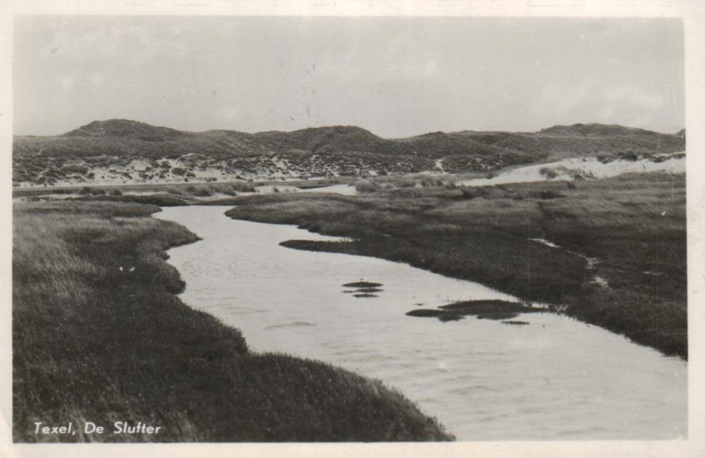 58 Texel De Slufter 1954 gelopen, Verzamelen, Ophalen of Verzenden, 1940 tot 1960, Gelopen, Waddeneilanden