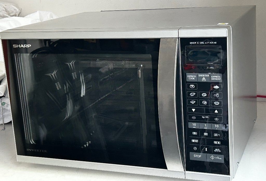 Sharp R-971INW- Combi Magnetron-Zilver, Witgoed en Apparatuur, Magnetrons, Zo goed als nieuw, Vrijstaand, Combimagnetron, 45 tot 60 cm