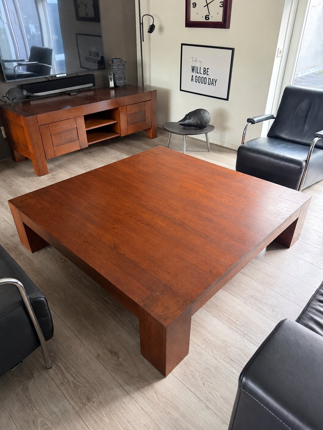 Massief houten salontafel, Ophalen, Gebruikt, 150 tot 200 cm, Minder dan 100 cm