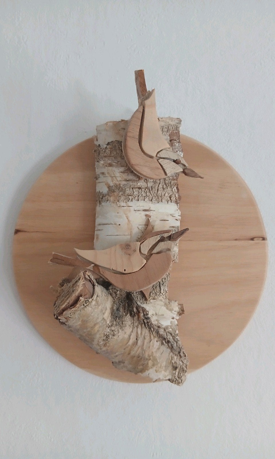 Unieke Houten Wanddecoratie - Boomklevers op Berkenhout 21cm, Huis en Inrichting, 20 cm, Hout, Ophalen of Verzenden, Handgemaakt