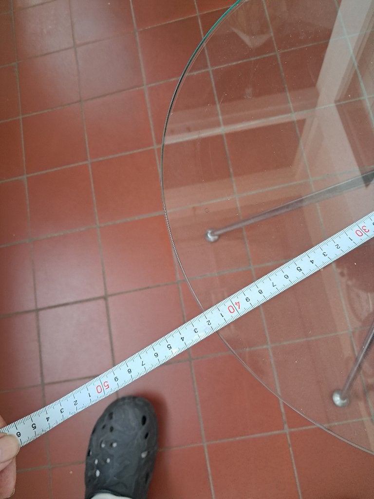 Ronde bijzettafel glas met chromen driepoot  CS27341, Minder dan 55 cm, Gebruikt, Rond, Glas