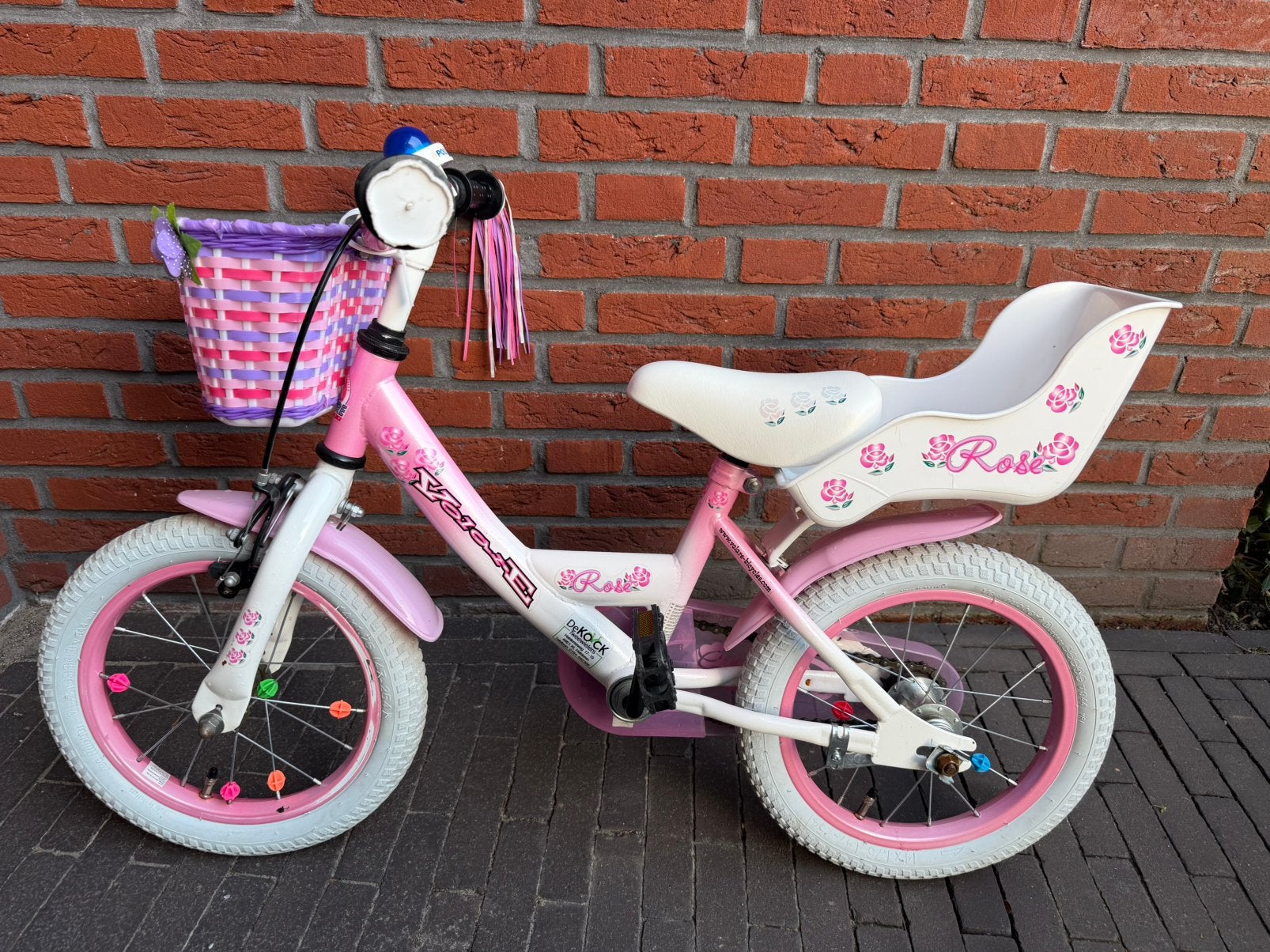 14inch Roze kinderfiets meisjesfiets met mandje/poppenzitje, Ophalen, Gebruikt, Terugtraprem, Minder dan 16 inch