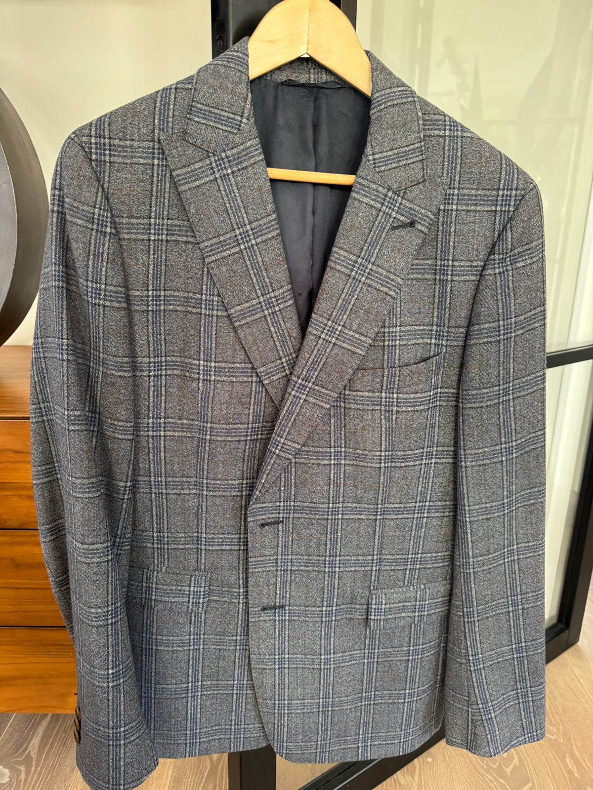 Colbert ruit/donderkgrijs maat 54 merk Cavallaro ZGAN, Ophalen of Verzenden, Zo goed als nieuw, Maat 52/54 (L), Blauw