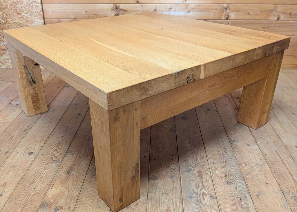 Massief eiken salontafel. 100x100cm 42 cm hoog., Ophalen, 100 tot 150 cm, Eikenhout, 50 tot 100 cm