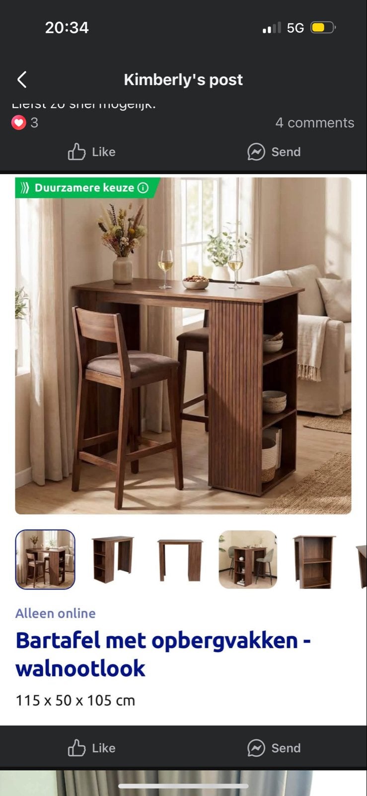 tafel met opbergvakken - walnootlook