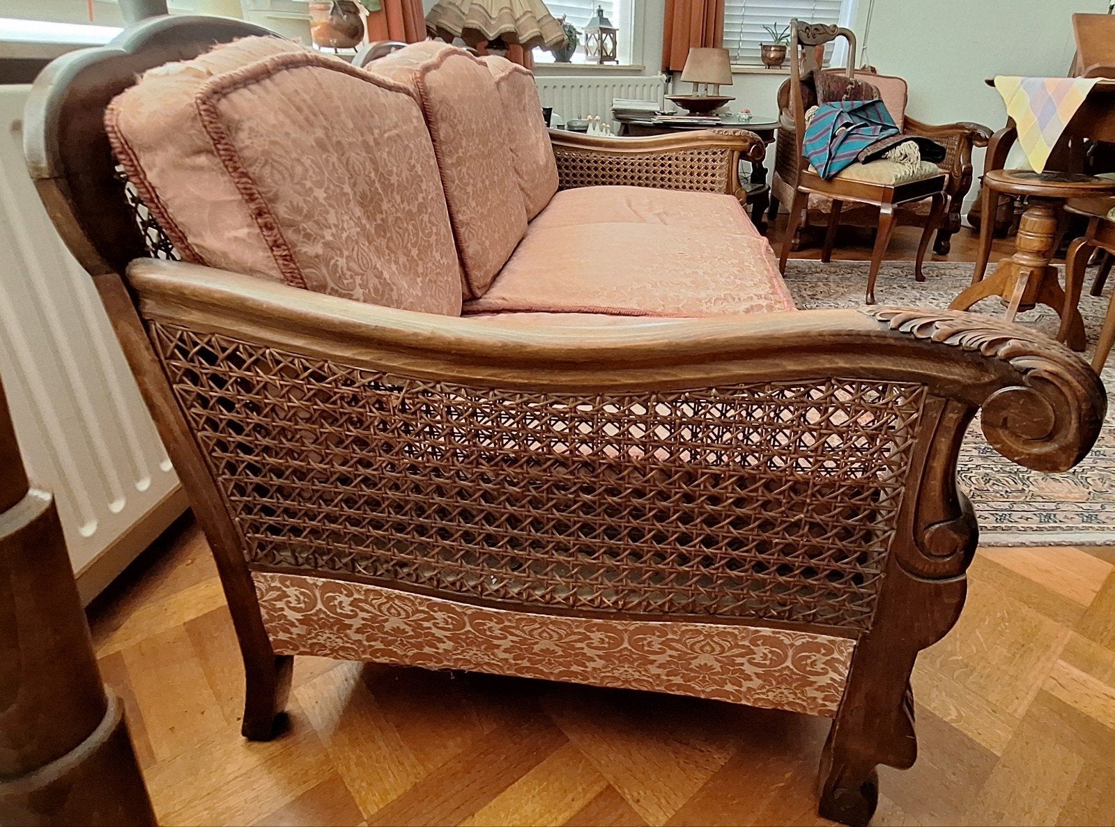 Antieke koloniale Bergère / Chippendale-stijl Salonset, Ophalen