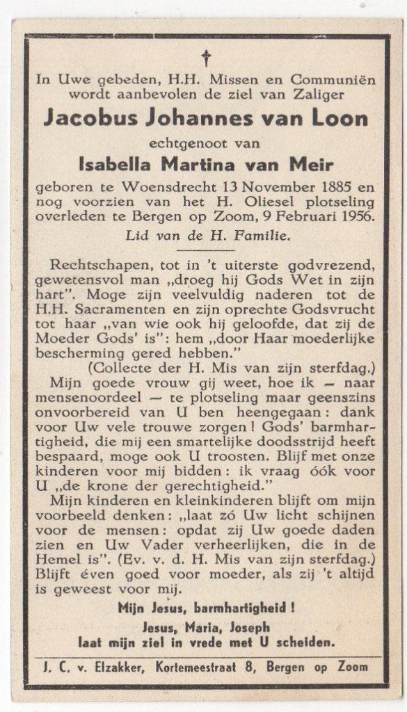 Jacobus J. van Loon 1885 Woensdrecht + 1956 Bergen op Zoom, Ophalen of Verzenden