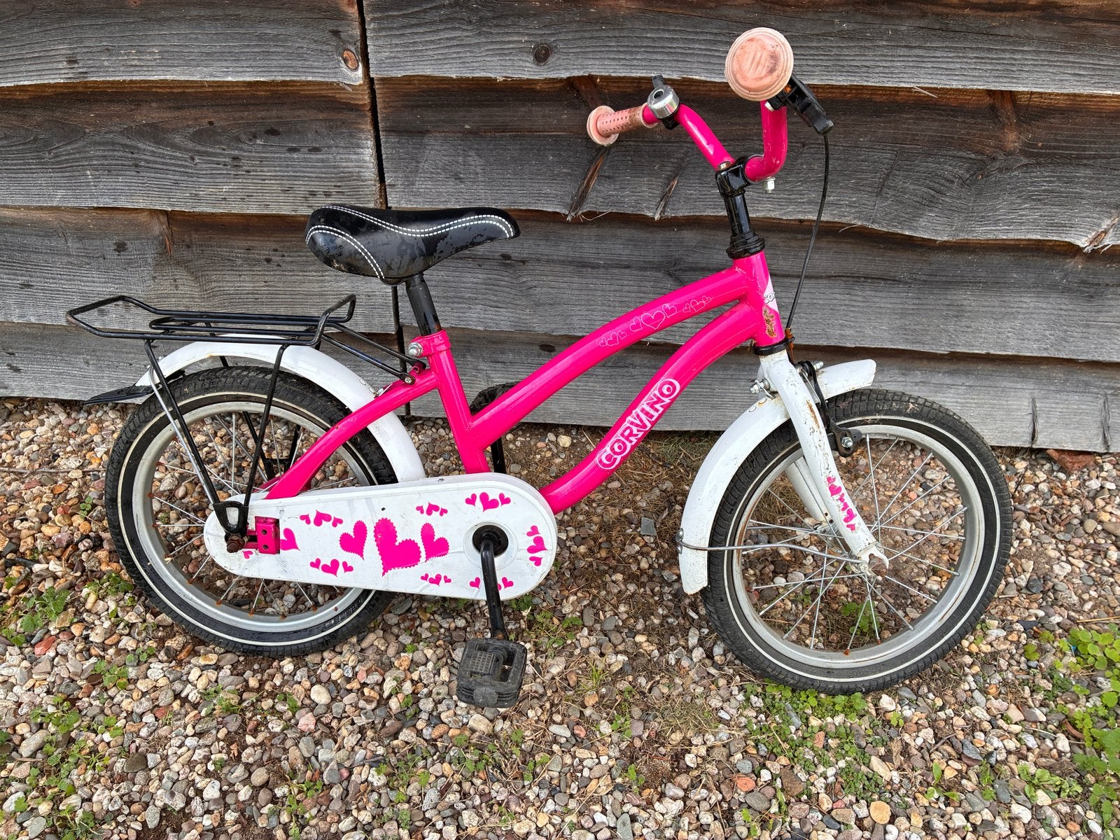 Roze Corvino kinderfiets - 16 inch, Ophalen of Verzenden, Gebruikt, Terugtraprem, 16 tot 20 inch