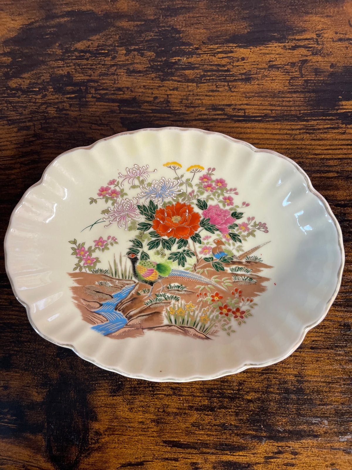 Vintage Satsuma Japan schaaltje met fazant en bloemen, Ophalen of Verzenden