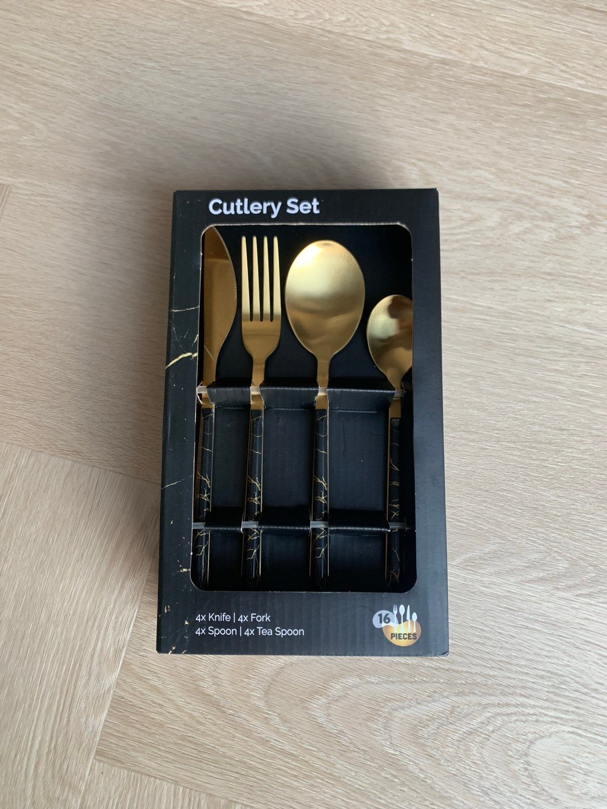 Gouden Bestek Set Marmerlook - 16 delig, Overige materialen, Bestekset, Overige typen, Nieuw