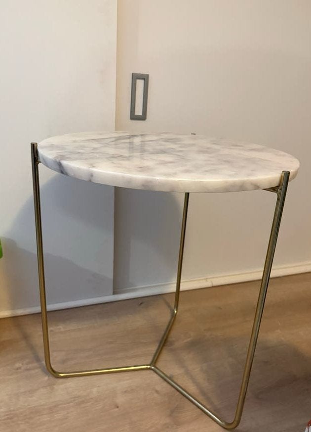 Zara Home Bijzettafel - Marmeren Blad, Zo Goed als Nieuw, 45 tot 60 cm, Overige materialen, Minder dan 55 cm, Rond