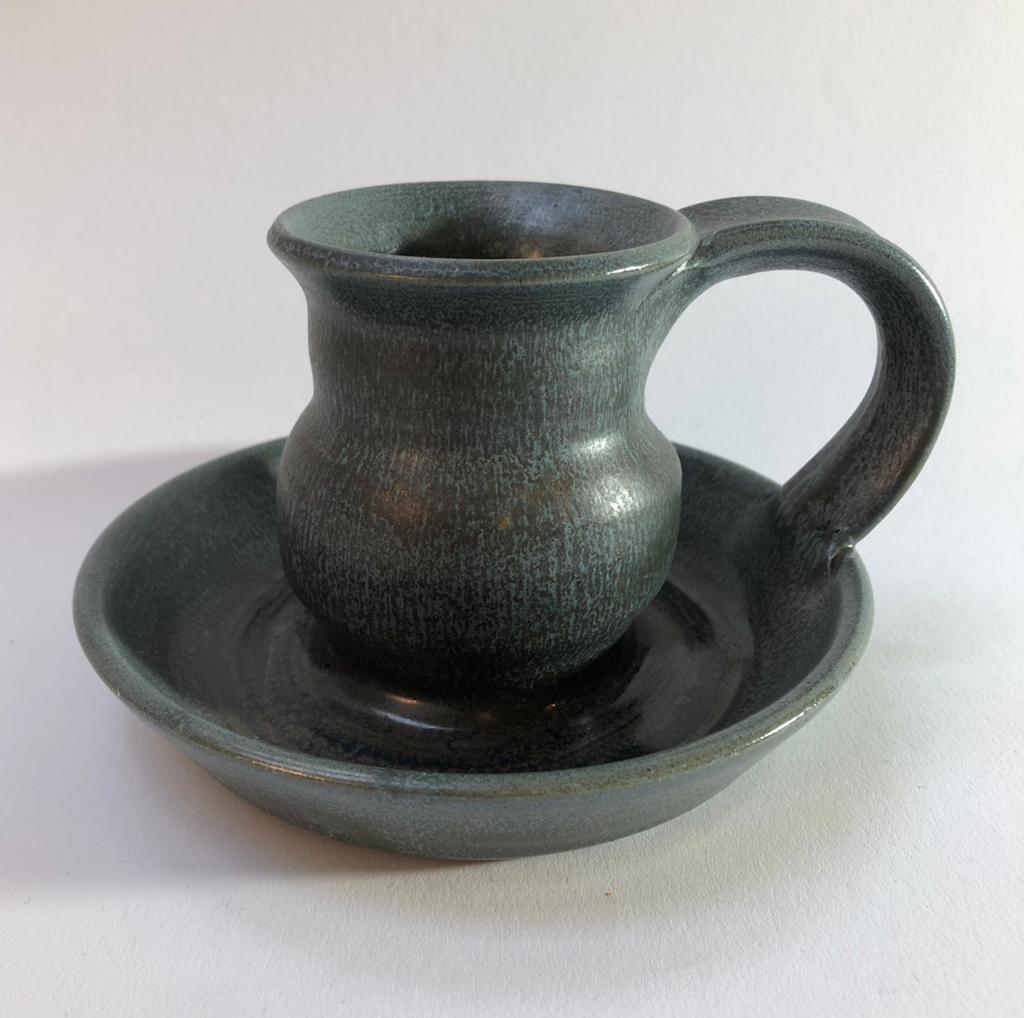 Gesigneerd keramieken plantenpotje, grijs blauw geglazuurd, Antiek en Kunst, Antiek | Keramiek en Aardewerk, Verzenden