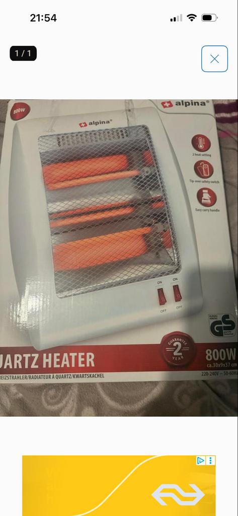 Alpina Kwarts Kachel 800W - Compacte Elektrische Verwarming, Doe-het-zelf en Verbouw, Verwarming en Radiatoren, 30 tot 80 cm, Minder dan 60 cm