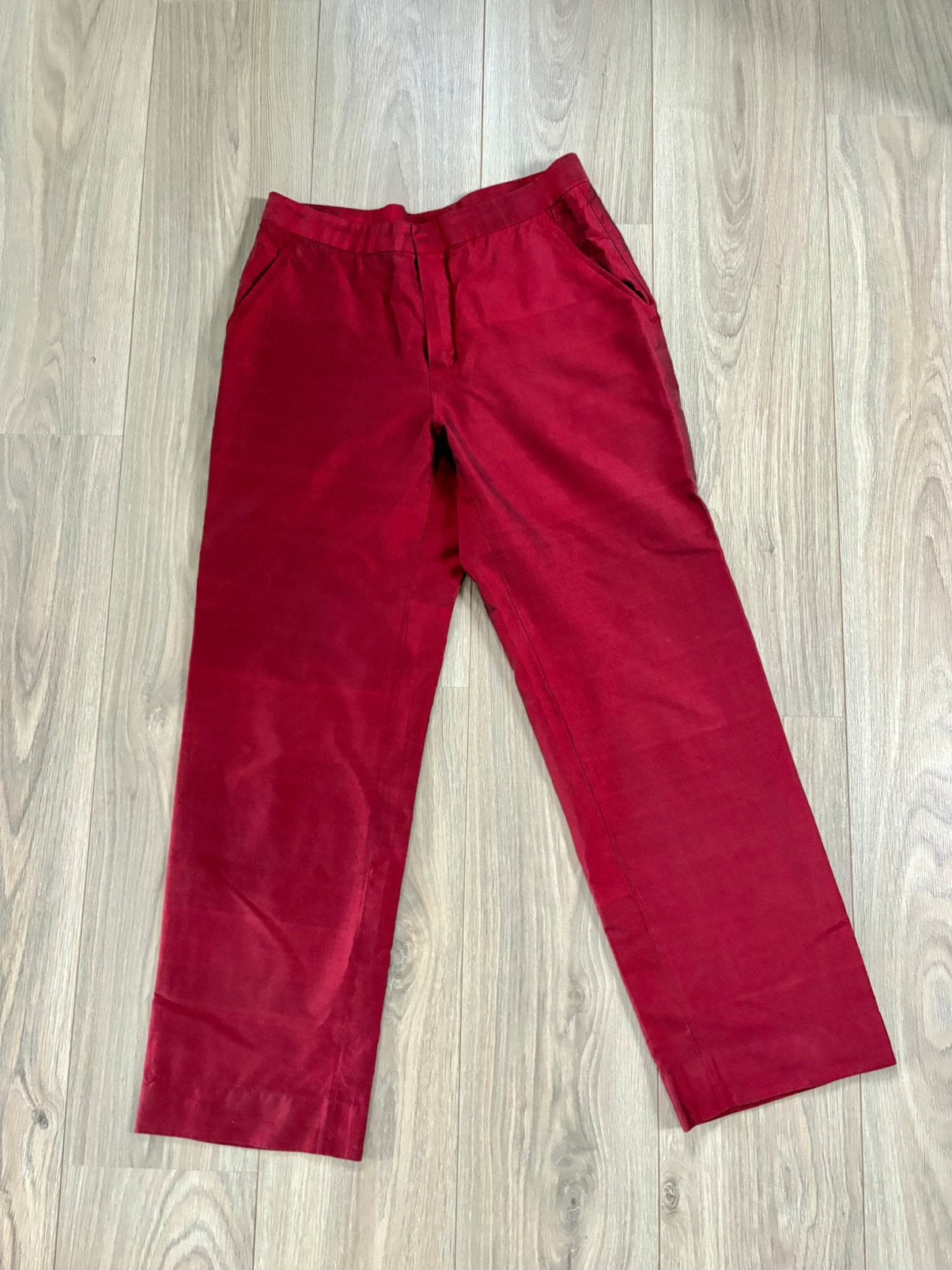 Vintage rode broek van 100% Thaise zijde / Red Thai Silk - M, Maat 38/40 (M), Ophalen of Verzenden, Zo goed als nieuw, Lang