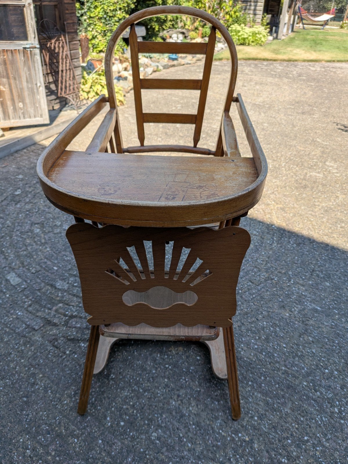 Antieke houten kinderstoel - uitklapbaar, Antiek en Kunst, Ophalen of Verzenden