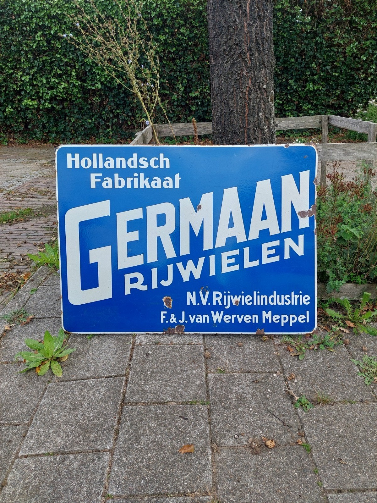Groot Antiek Emaille Reclamebord Germaan Rijwielen Meppel, Ophalen