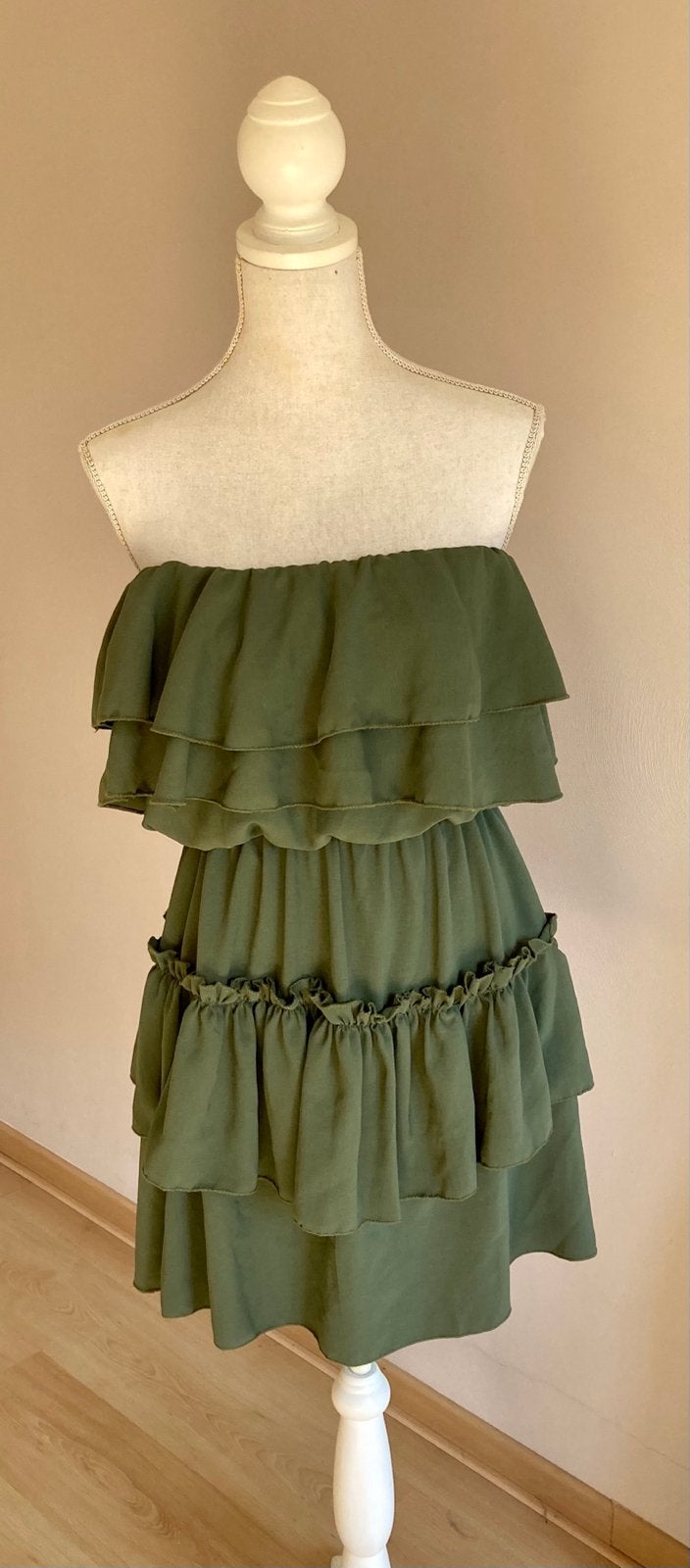 Leuke groene strapless jurk met ruches, Kleding | Dames, Nieuw, Boven de knie, Groen, Ophalen