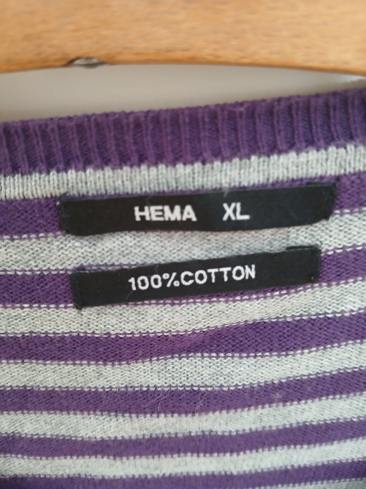 Hema gestreepte trui - paars/grijs - 100% katoen, Paars, Maat 46/48 (XL) of groter, Ophalen of Verzenden, Gedragen