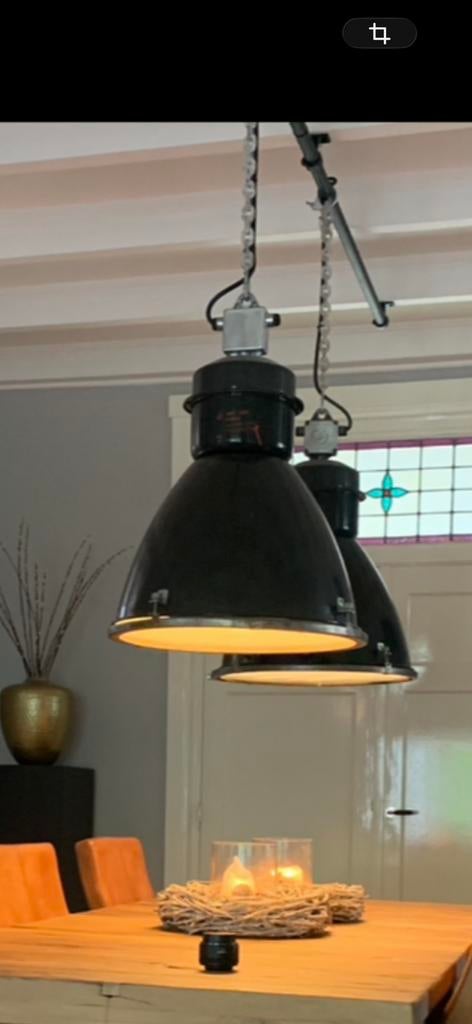 Mooie grote originele industriele lampen!, Huis en Inrichting, Lampen | Hanglampen, Ophalen of Verzenden, Gebruikt, Glas, Industrieel stoer
