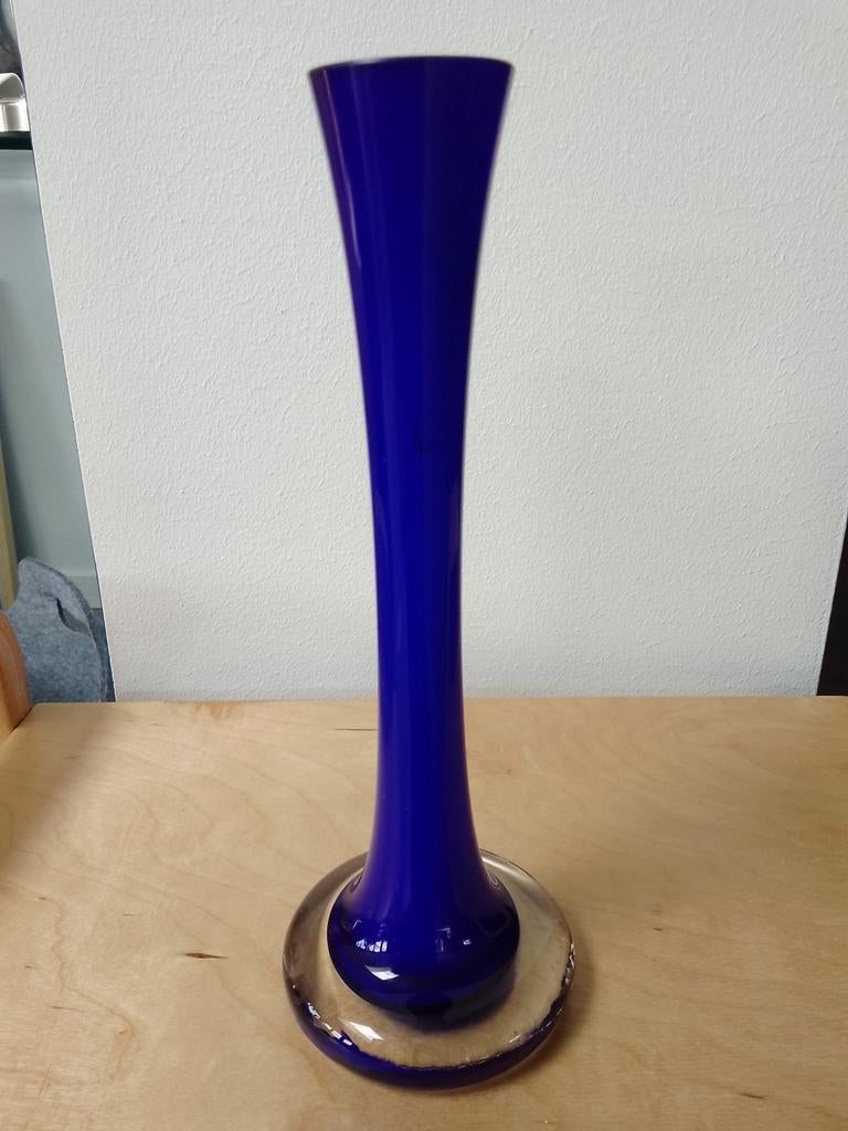 Makora Krosno kobalt blauwe slanke vaas, vintage, 23 cm hoog, Ophalen of Verzenden