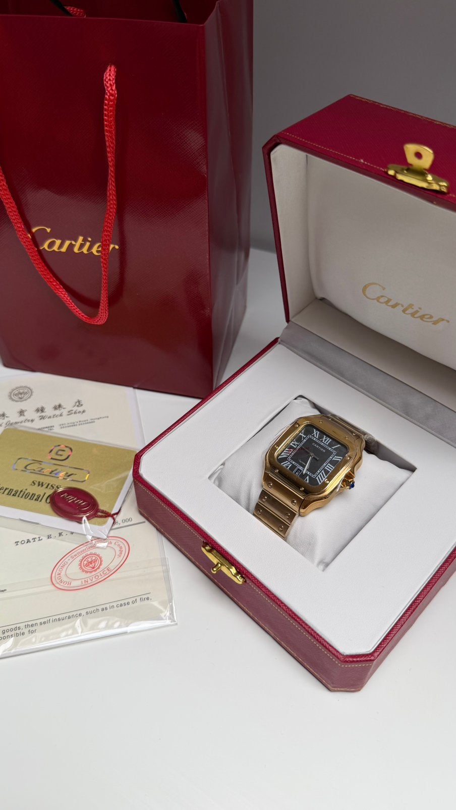 Cartier Santos de Cartier Gold Black Dial 40MM Horloge, Ophalen of Verzenden, Nieuw