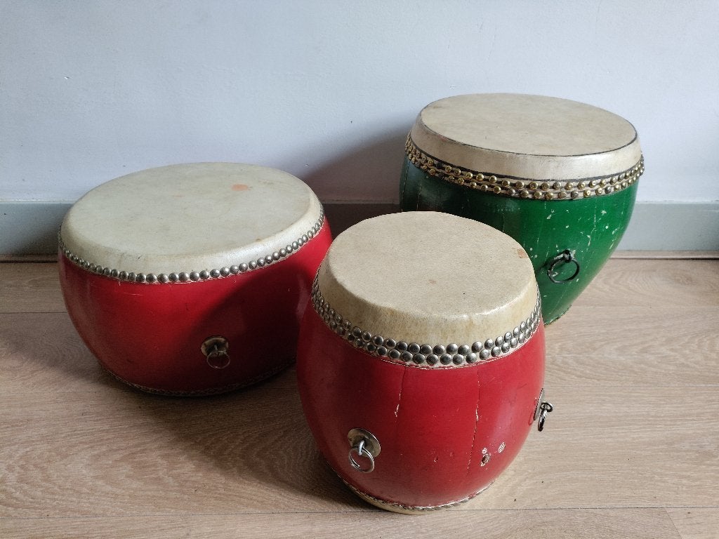 set van drie vintage, chinese trommels, Muziek en Instrumenten, Percussie, Ophalen, Gebruikt, Trommel