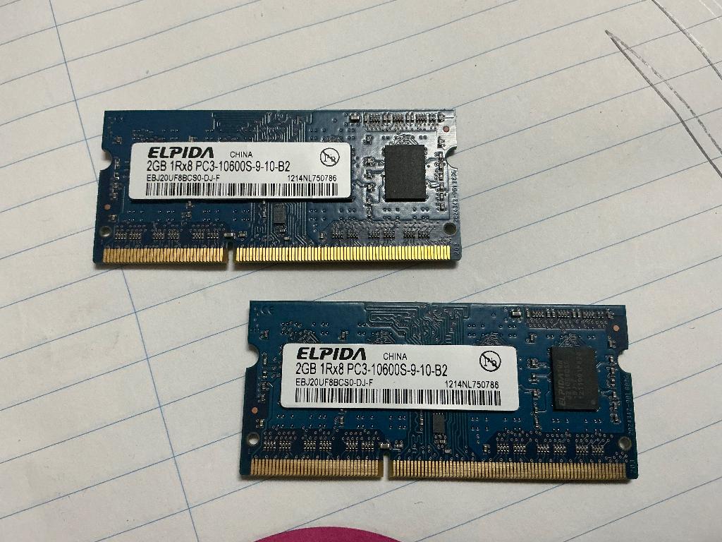 Laptop geheugenchips 2x 2GB, Computers en Software, Gebruikt, Overige soorten, Ophalen of Verzenden, 2 GB