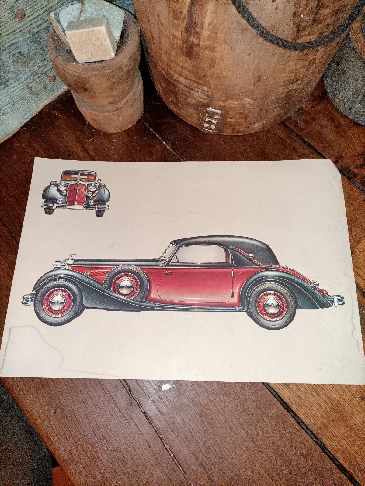 3 oude grote prints van autos van vroeger brocante, Ophalen of Verzenden