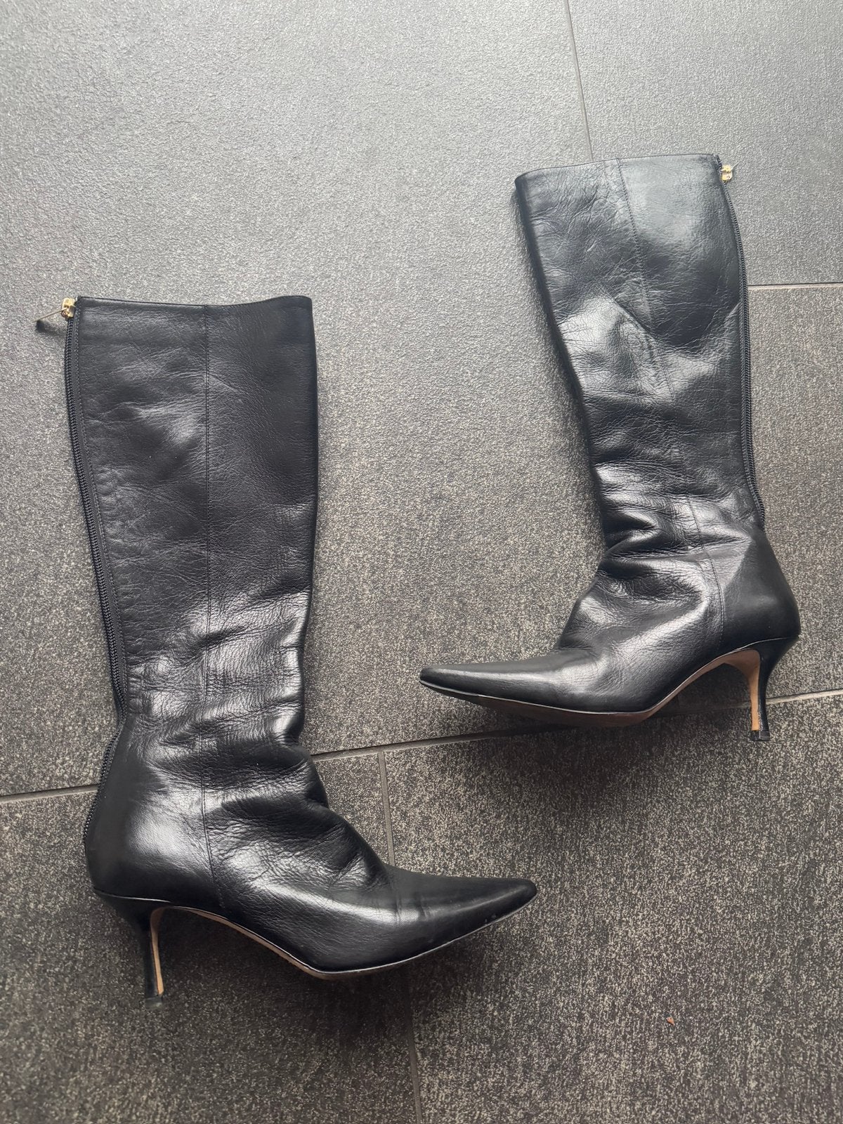 Vintage zwarte Jimmy Choo leren laarzen, Hoge laarzen, Zwart, Jimmy Choo, Ophalen of Verzenden