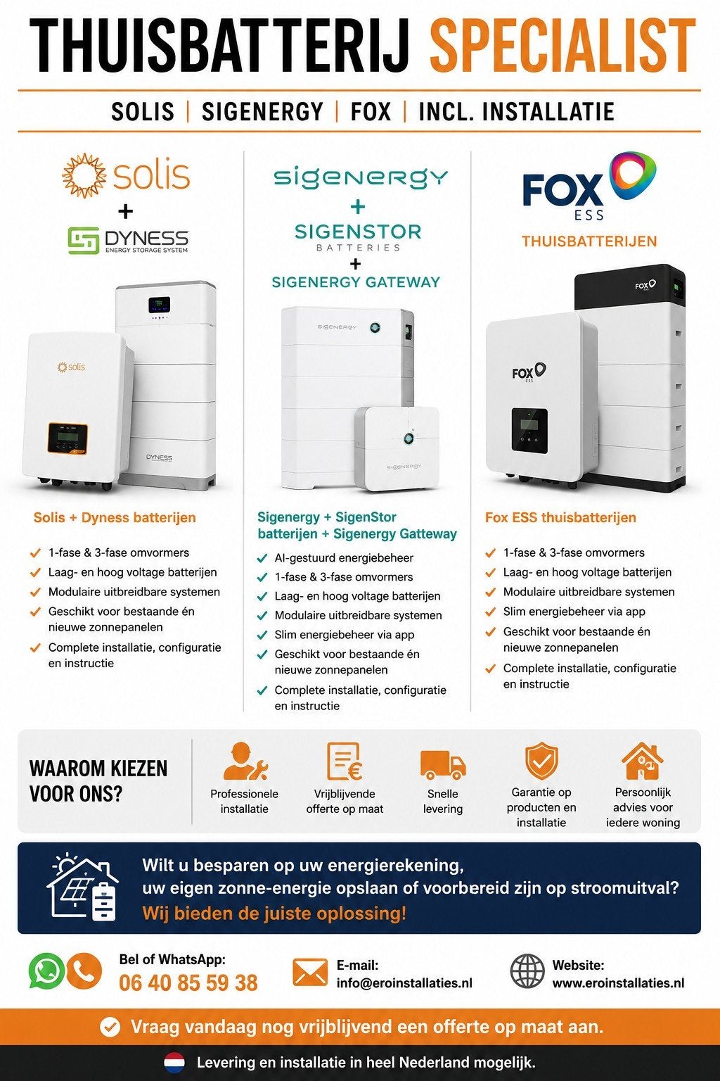 Thuisbatterij | Solis | Sigenergy | Fox | incl.Installatie, Doe-het-zelf en Verbouw, Zonnepanelen en Toebehoren, Ophalen, Nieuw