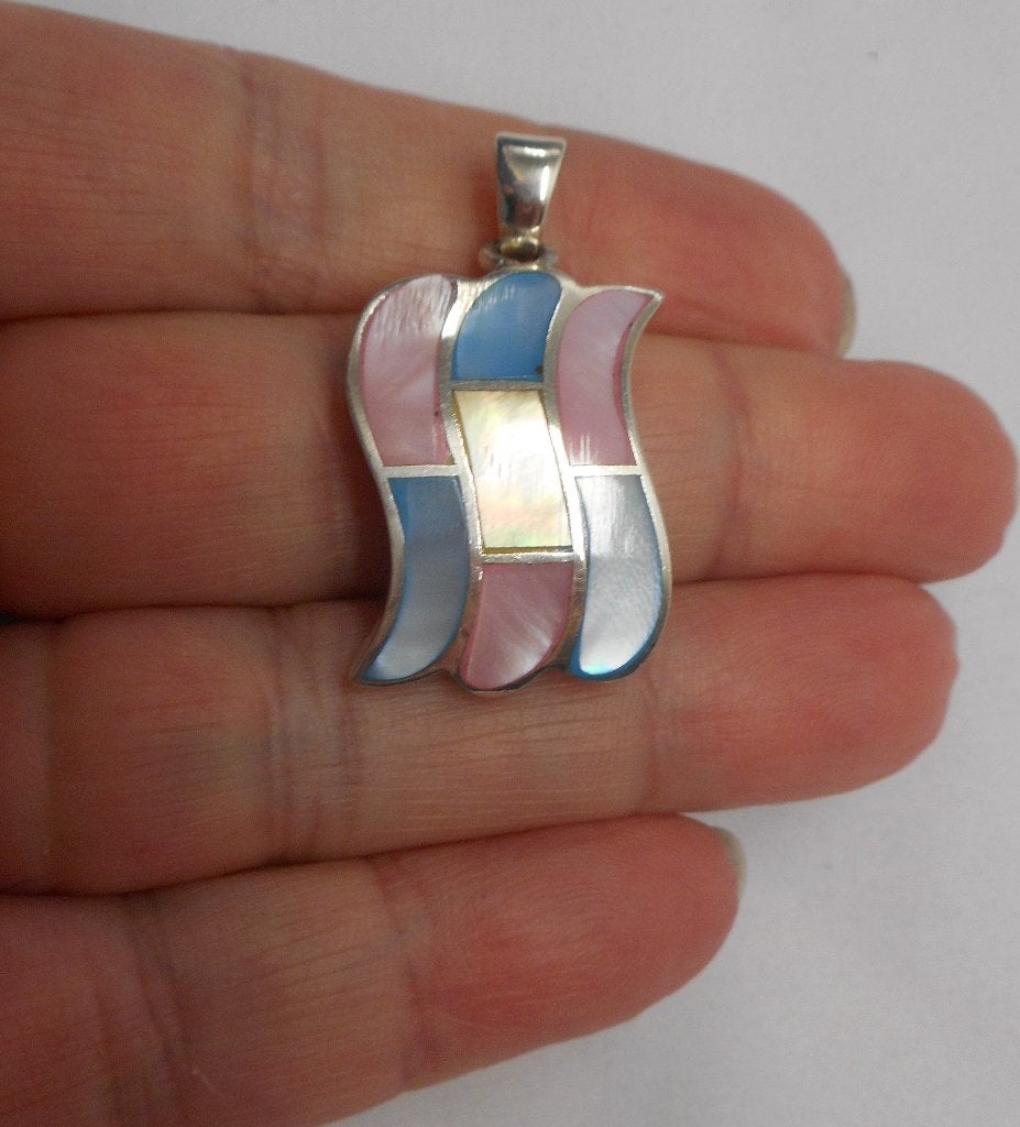 Zilveren massieve hanger met parelmoer nr.020, Verzenden, Zo goed als nieuw, Zilver, Zilver