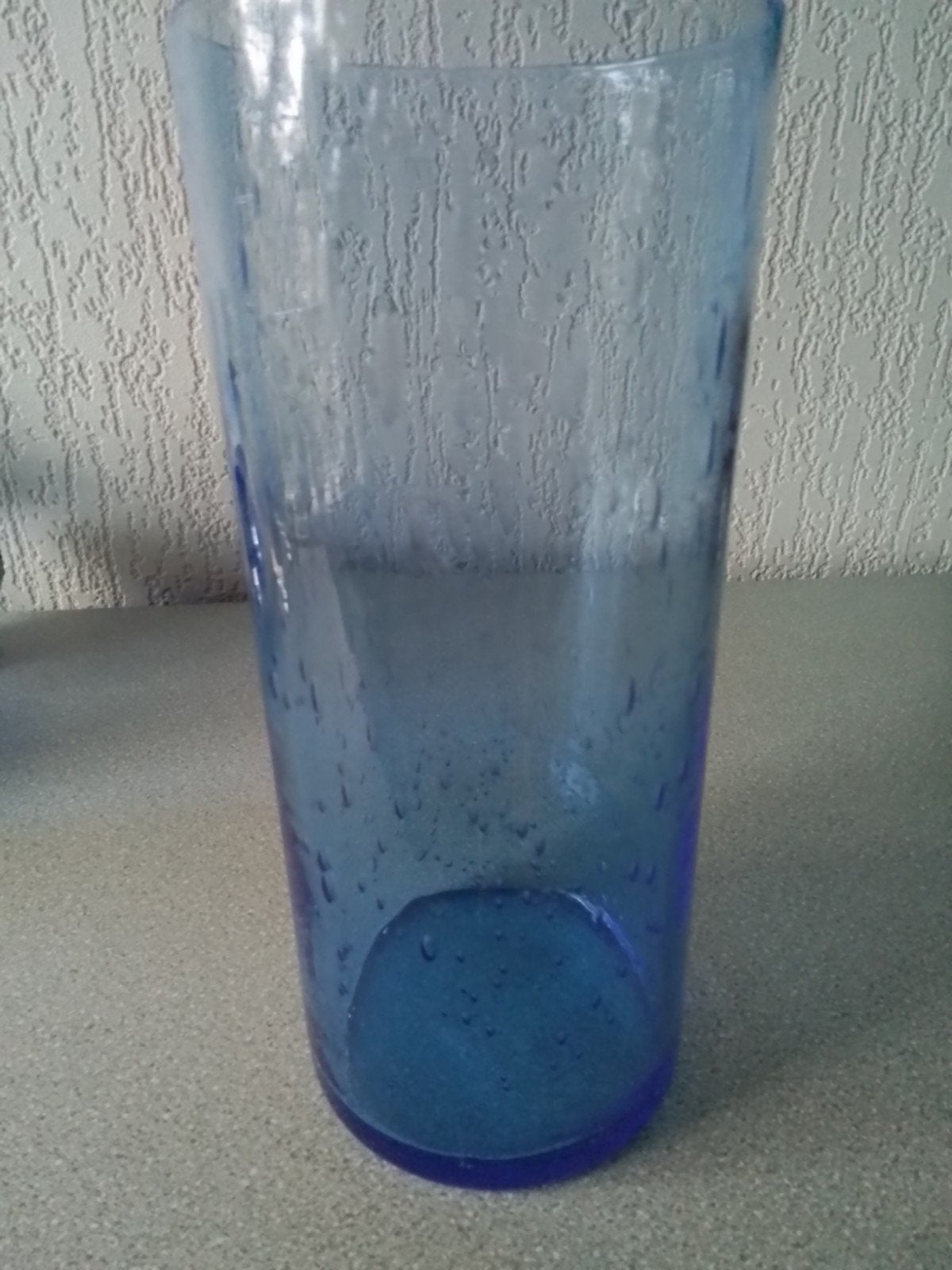 Cilinder vaas in blauw met druppels in het glas onbeschadigd, Ophalen of Verzenden