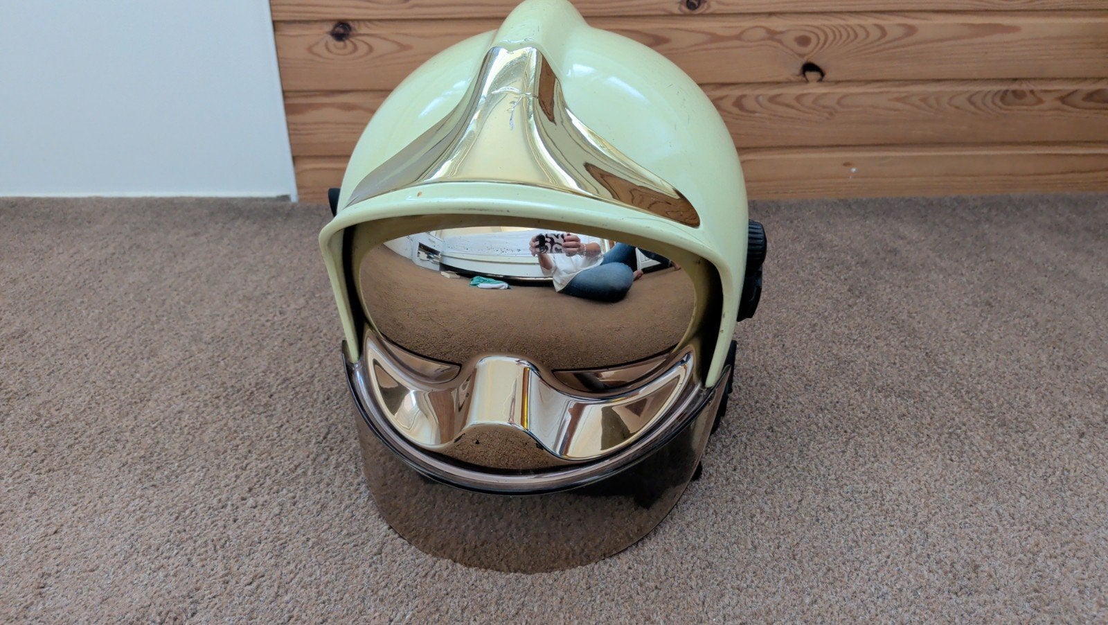 Brandweerhelm met vizier - Gebruikt, Ophalen of Verzenden, Met vizier, Gebruikt