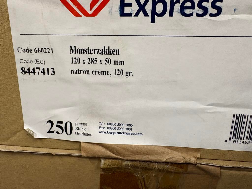 Monsterzakken 120x285x50 mm, natron crème, 250 stuks, Ophalen of Verzenden, Nieuw