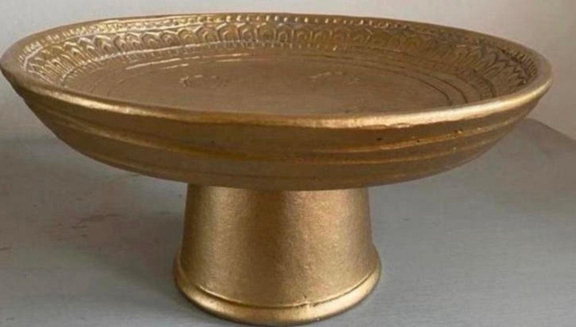 Goud stenen schaal op poot, Huis en Inrichting, Woonaccessoires | Schalen en Manden, Ophalen, Zo goed als nieuw, Rond, Steen of Aardewerk