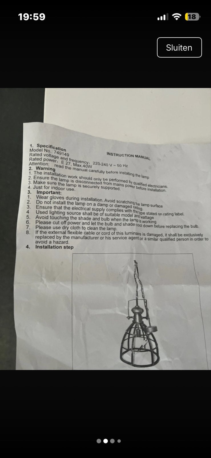 Countryfield Hanglamp Industrieel Zwart Metaal, Ophalen, Nieuw, Metaal, E27 (groot)